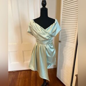 Sage green satin mini dress